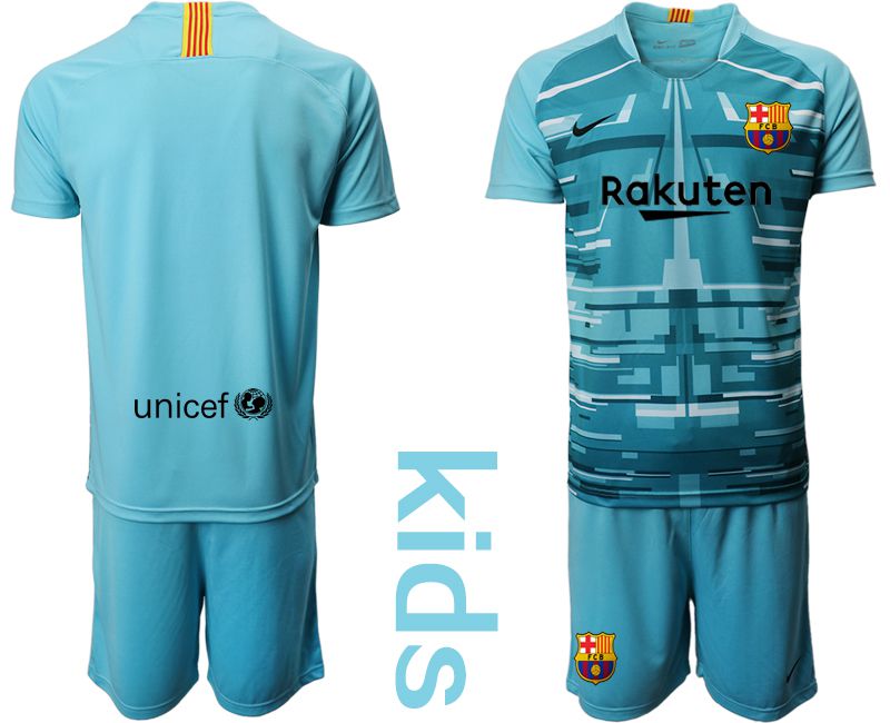 Youth 2019-2020 club Barcelona lake blue goalkeeper Soccer Jerseys
